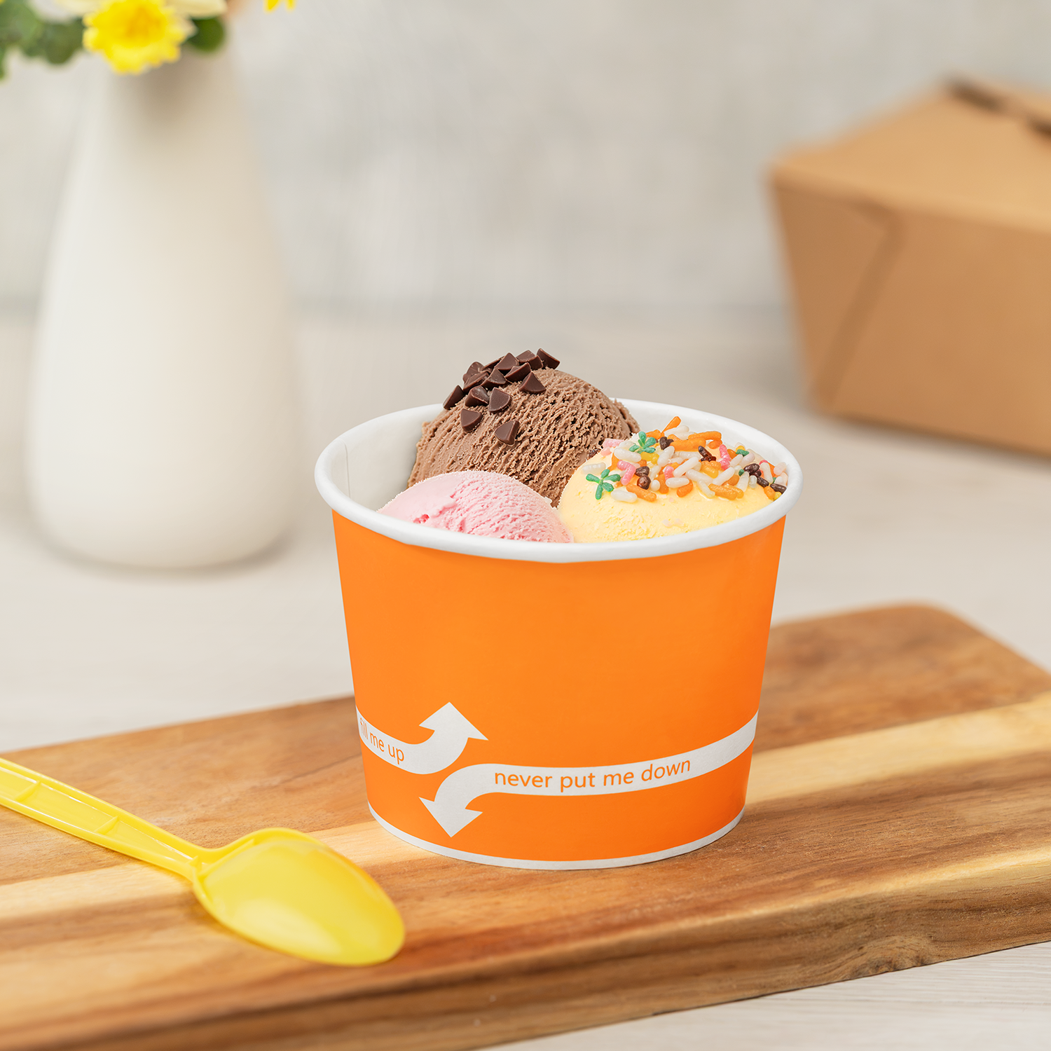 [1,000 ct] 12 oz Paper Food Containers | 100 mm | Orange