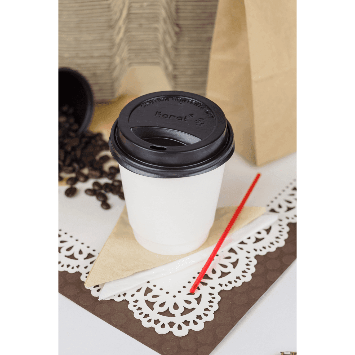 Karat 12oz Insulated Paper Hot Cups (90mm), White - 500 pcs