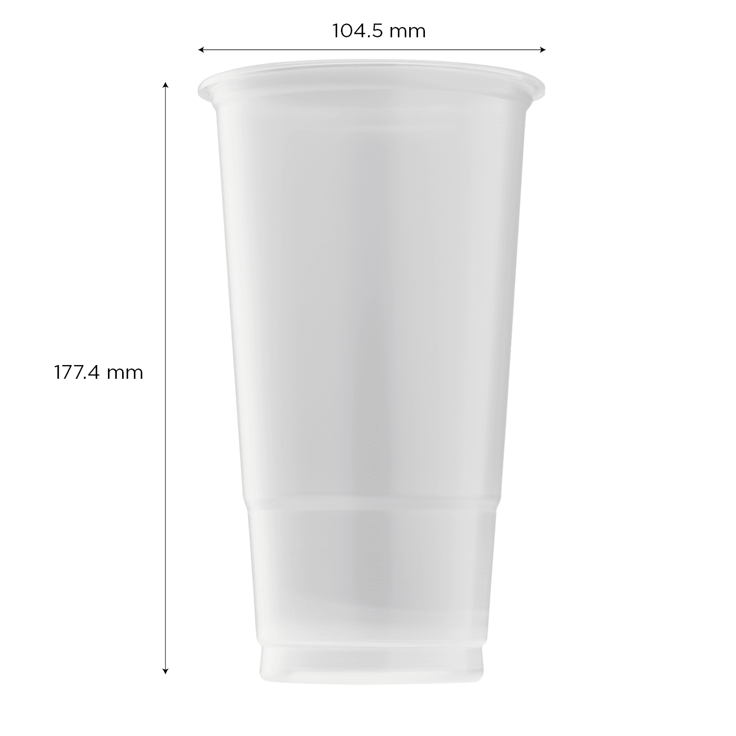 Clear Karat 32oz PP Plastic Cold Cup with dimensions