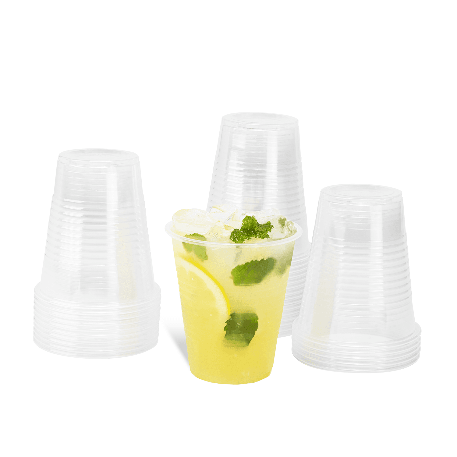 Karat 12oz PP Plastic Ribbed Cold Cups stacked
