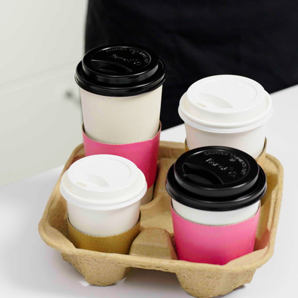 4 Cup Karat Biodegradable Cup Holder with different types of cups