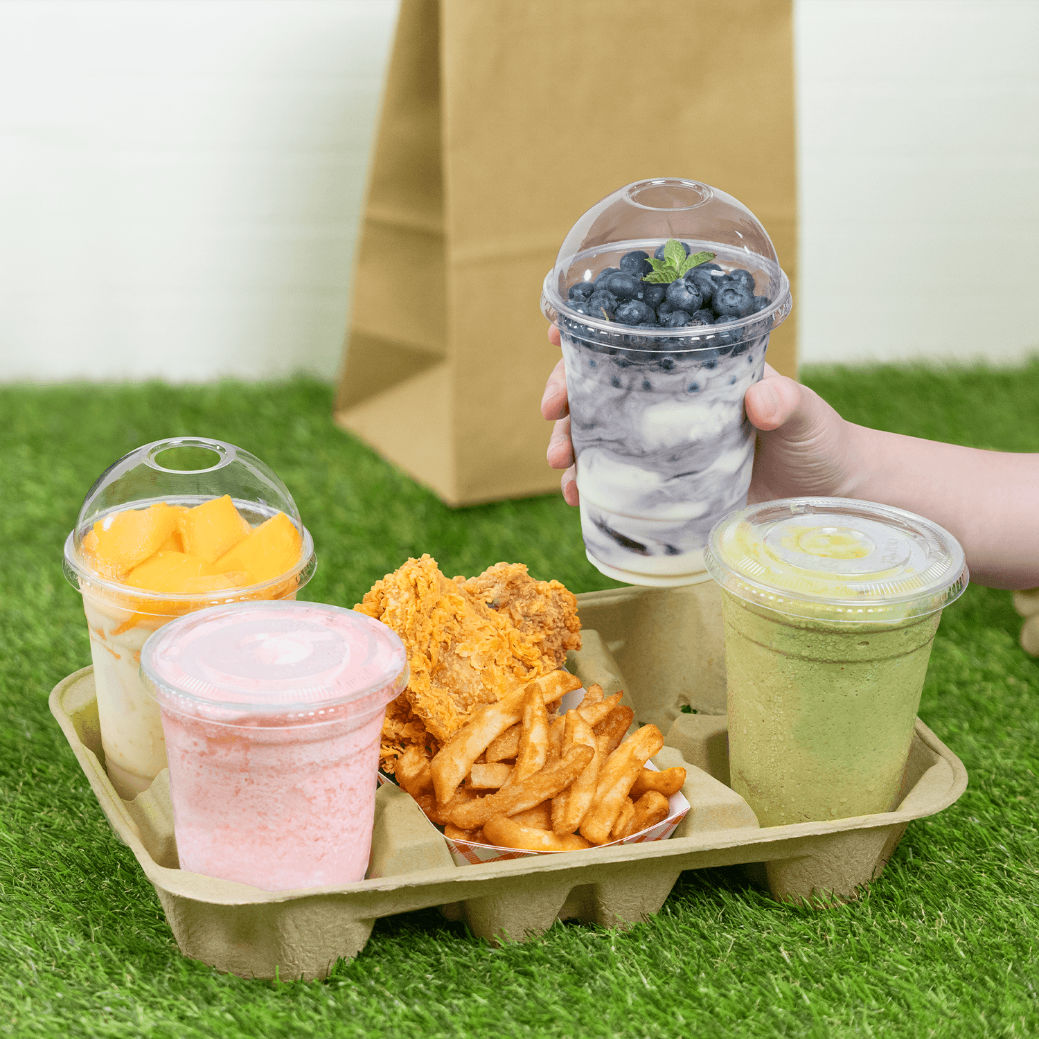 [150 ct] Kraft Drink Carrier with tray, for 4 Cups (8-32 oz), Paperboard