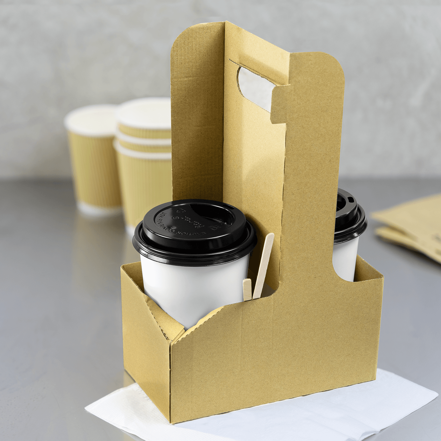 Karat 2 Cup Paperboard Carrier with Handle for 10-32 oz cup, Kraft - 250 pcs