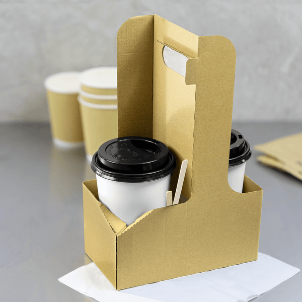 Karat 2 Cup Paperboard Carrier with Handle for 10-32 oz cup, Kraft