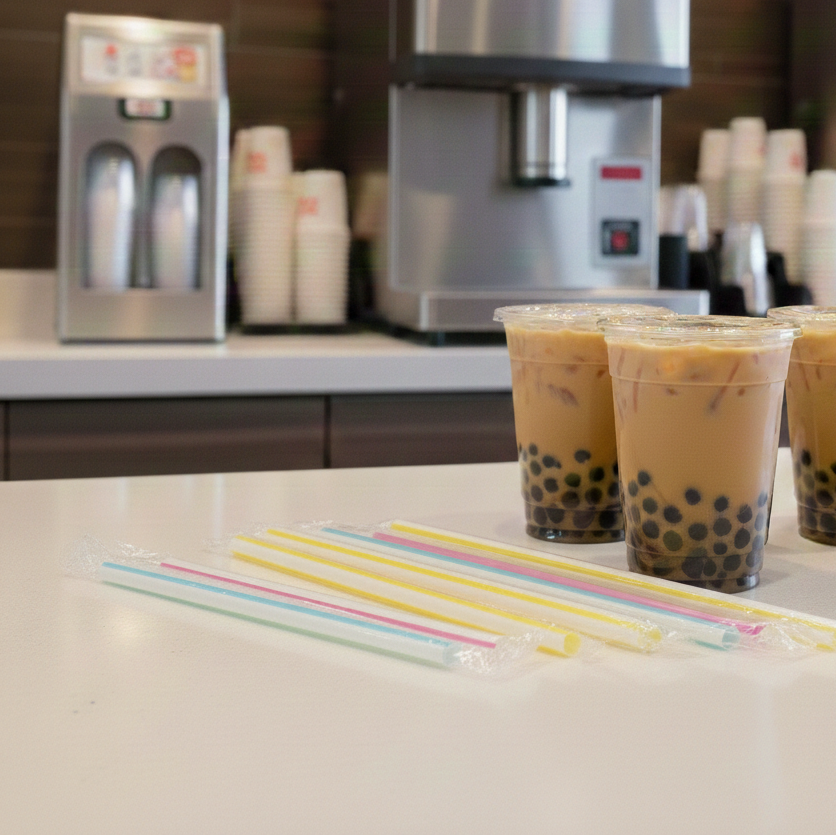 [2,000 ct] Clear Boba Straws | Individually Wrapped | Mixed Stripes (0.39" x 7.5")