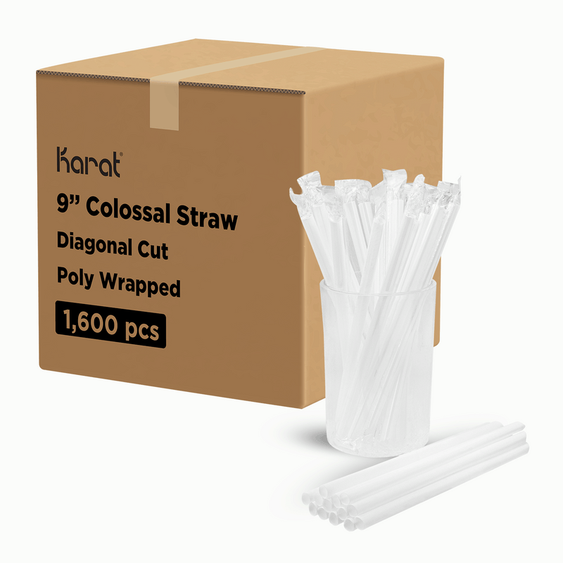 Karat 9 Diagonal Cut Boba Straws Poly Wrapped, White - 1,600 Pcs