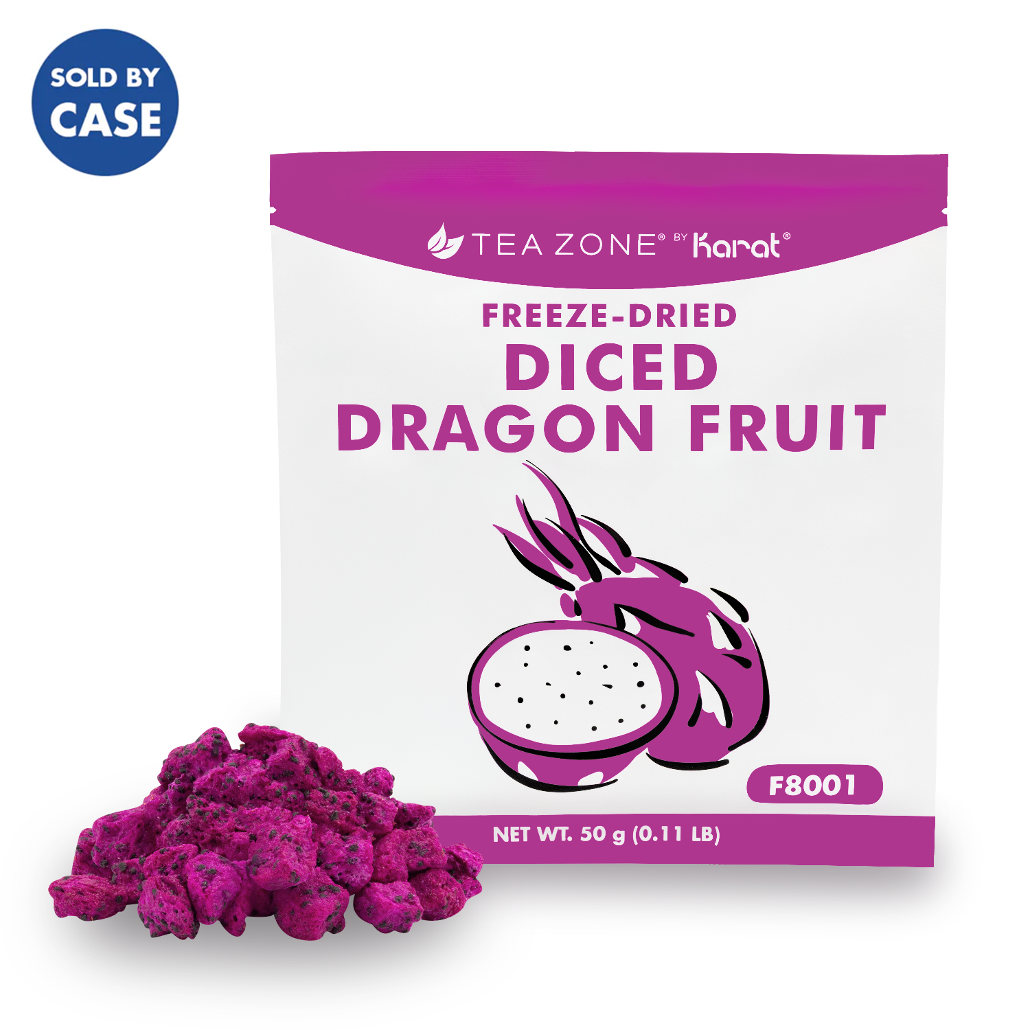 Tea Zone Freeze-Dried Dragon Fruit, Diced - Case of 12 bags
