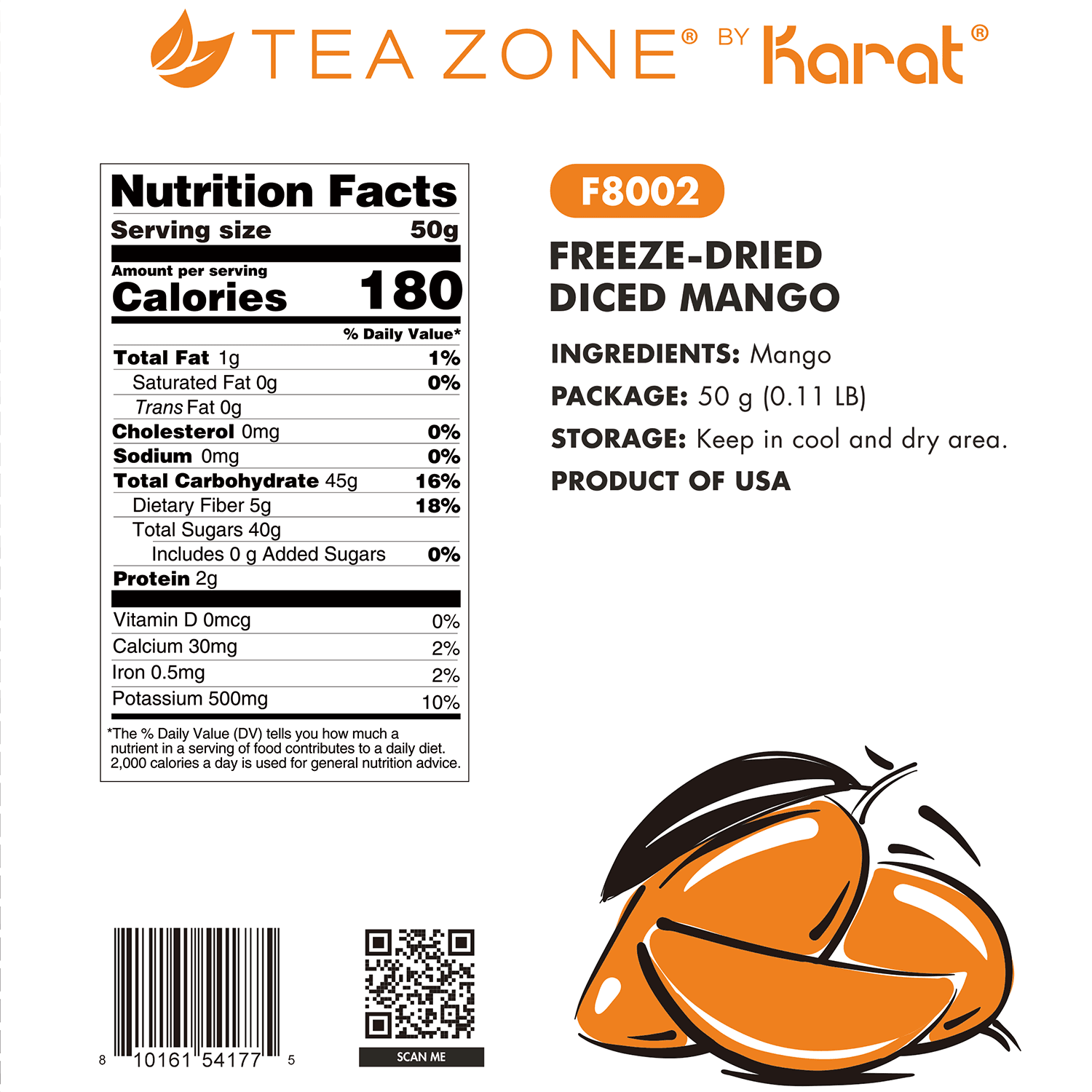 Tea Zone Freeze-Dried Mango, Diced - Case of 12 bags