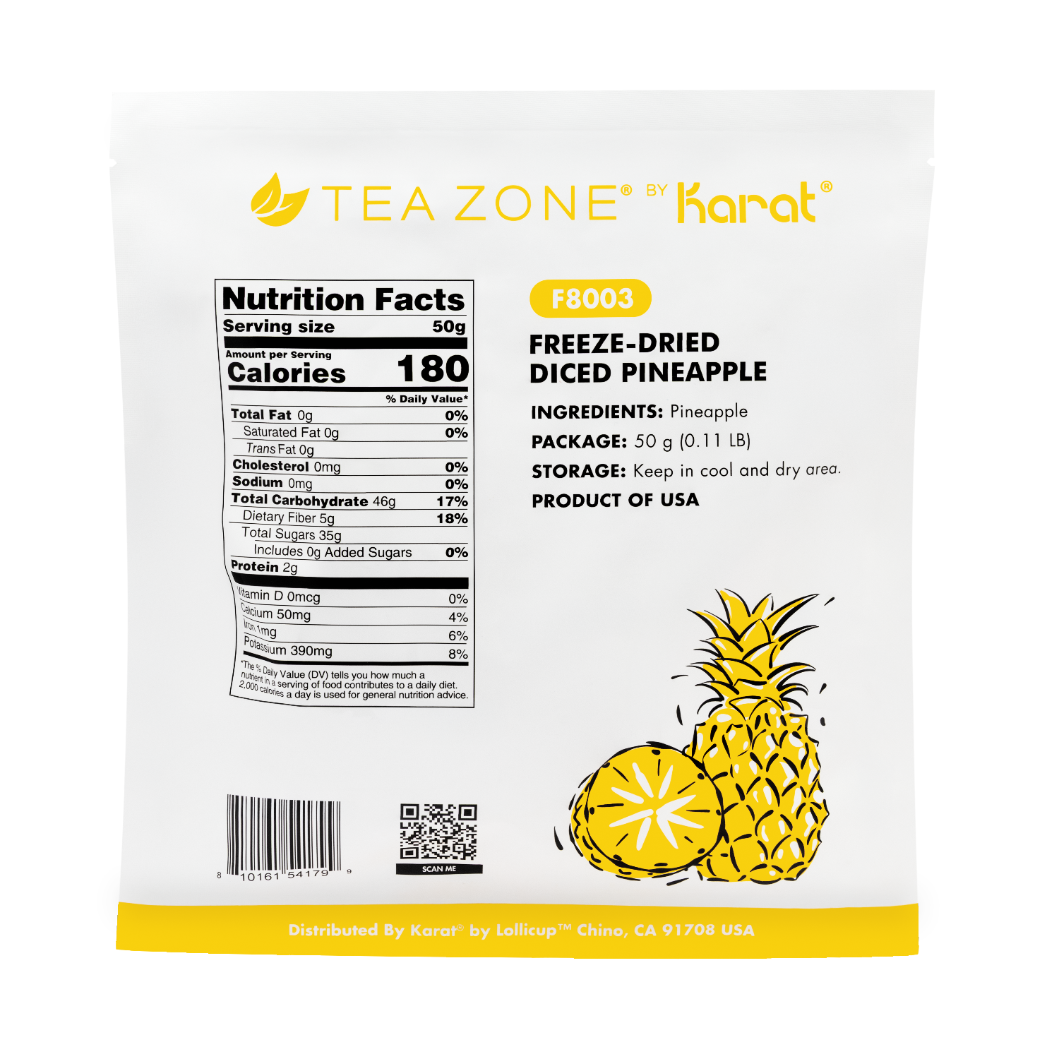 Tea Zone Freeze-Dried Pineapple, Diced - Bag