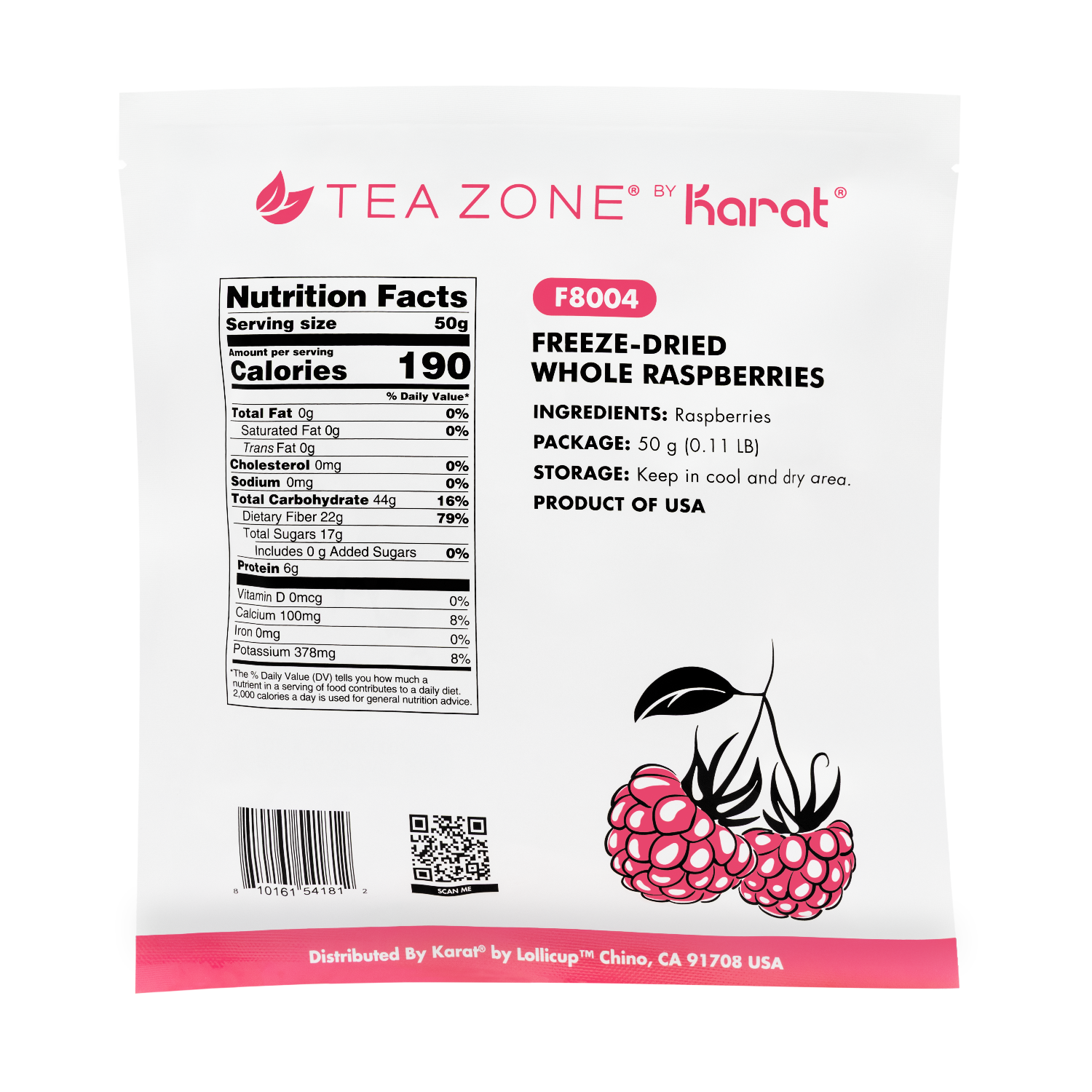 Tea Zone Freeze-Dried Raspberry, Whole - Bag