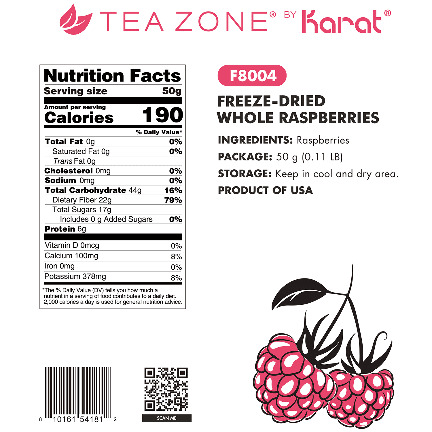 Tea Zone Freeze-Dried Raspberry, Whole - Bag