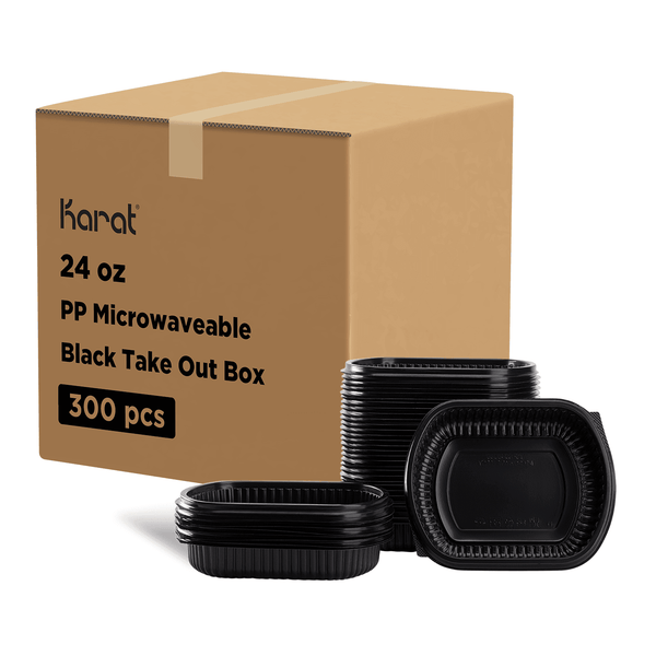 Karat 24 oz PP Microwaveable Black Take Out Box - 300 pcs
