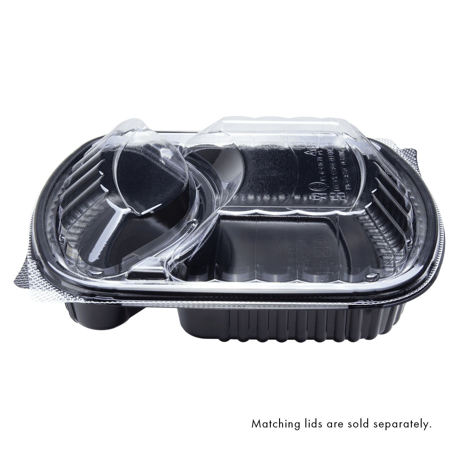 Karat 36 oz PP Plastic Microwaveable Black Take Out Box with 2 compartments with matching lid