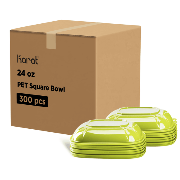 Green Karat 24oz PET Square Bowl with Packaging