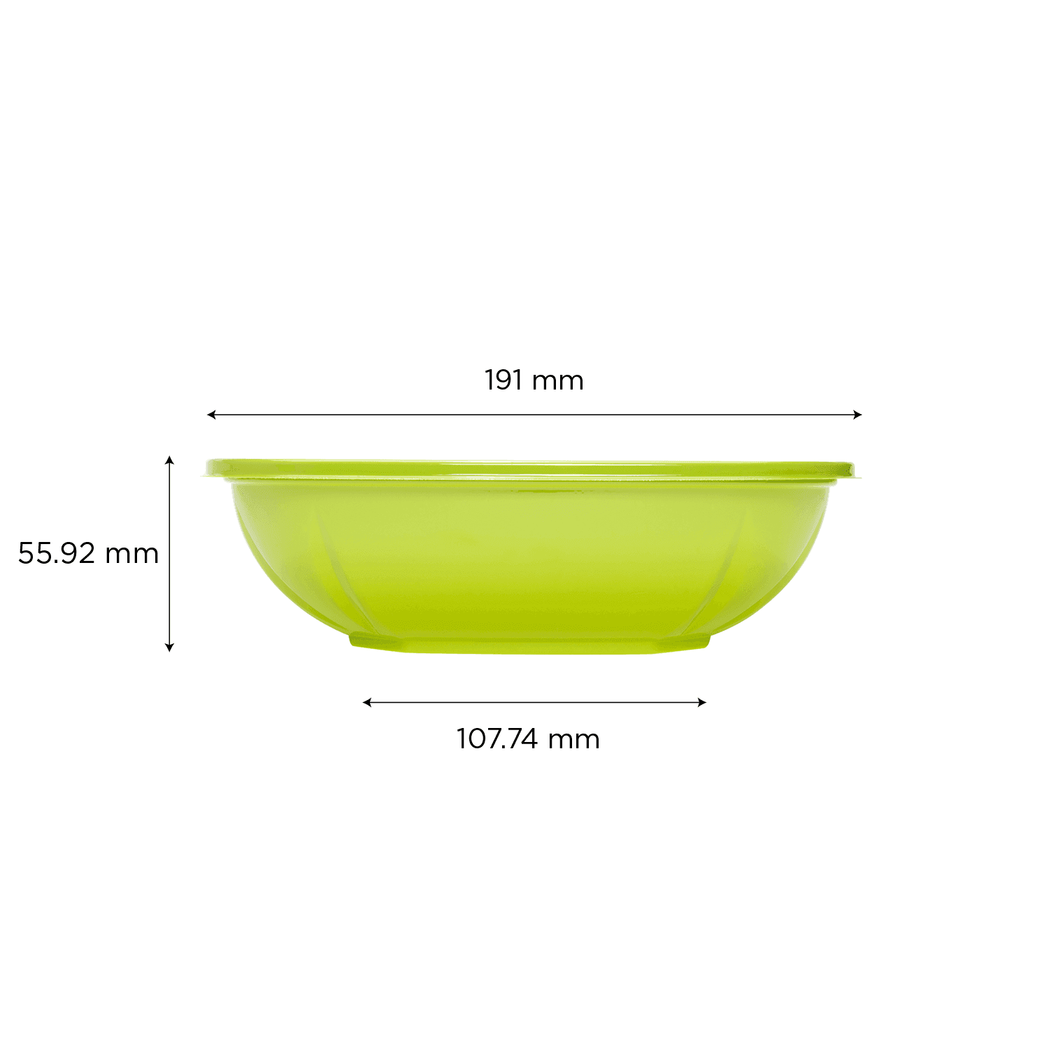 Green Karat 32oz PET Square Bowl with dimensions