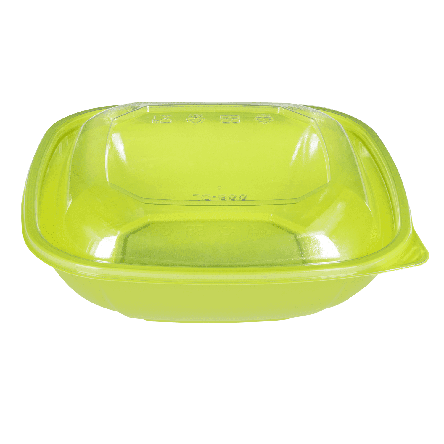 Green Karat 32oz PET Square Bowl with matching clear lid