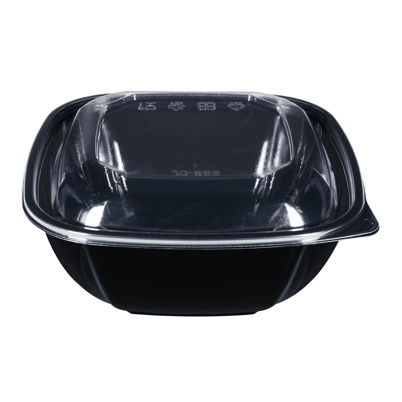 Black salad bowls PET with separated lids