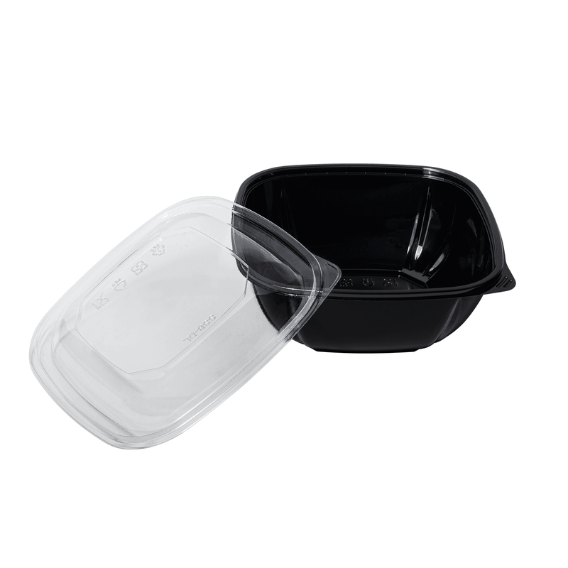 Black salad bowls PET with separated lids