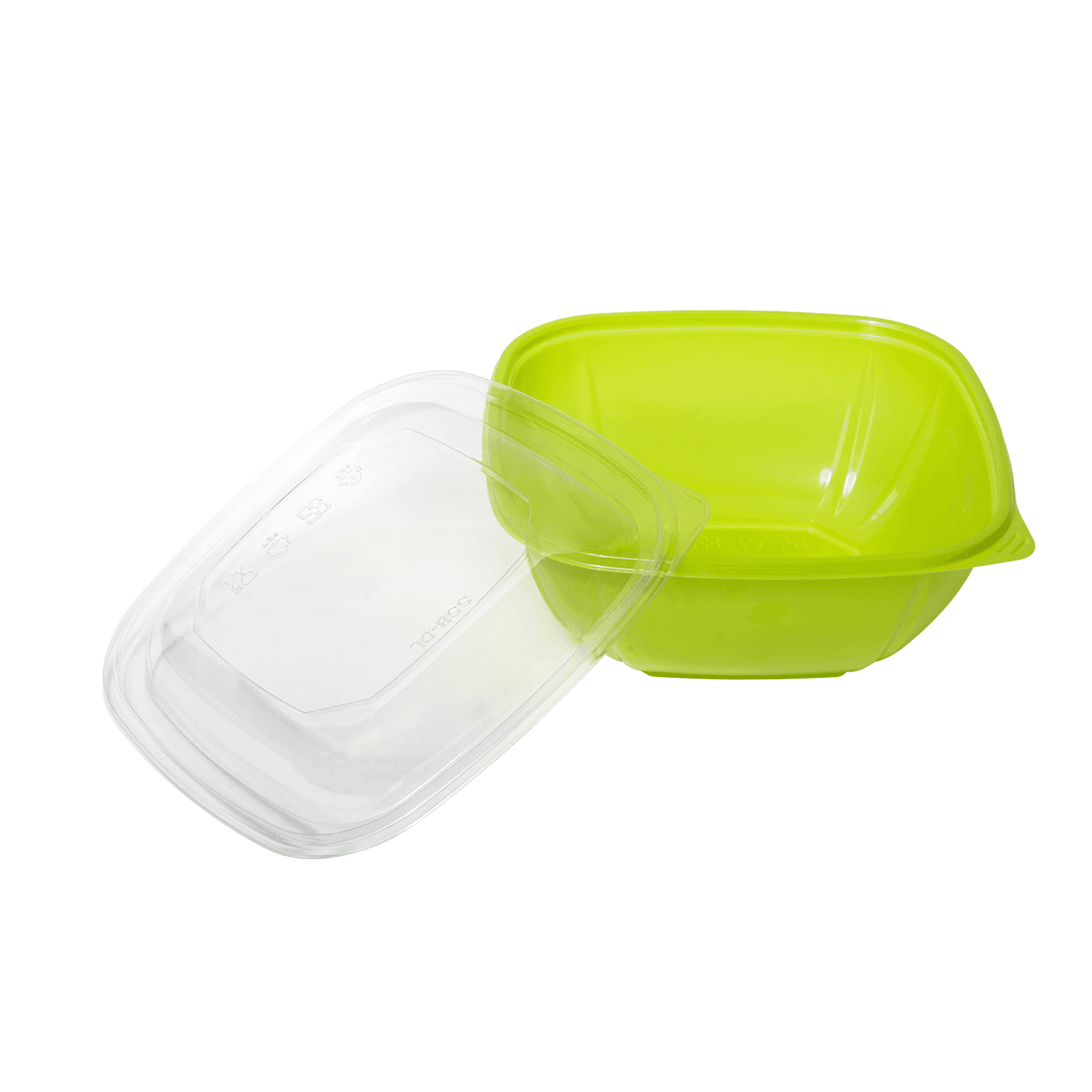 Green Karat 48oz PET Square Bowl with clear matching lid