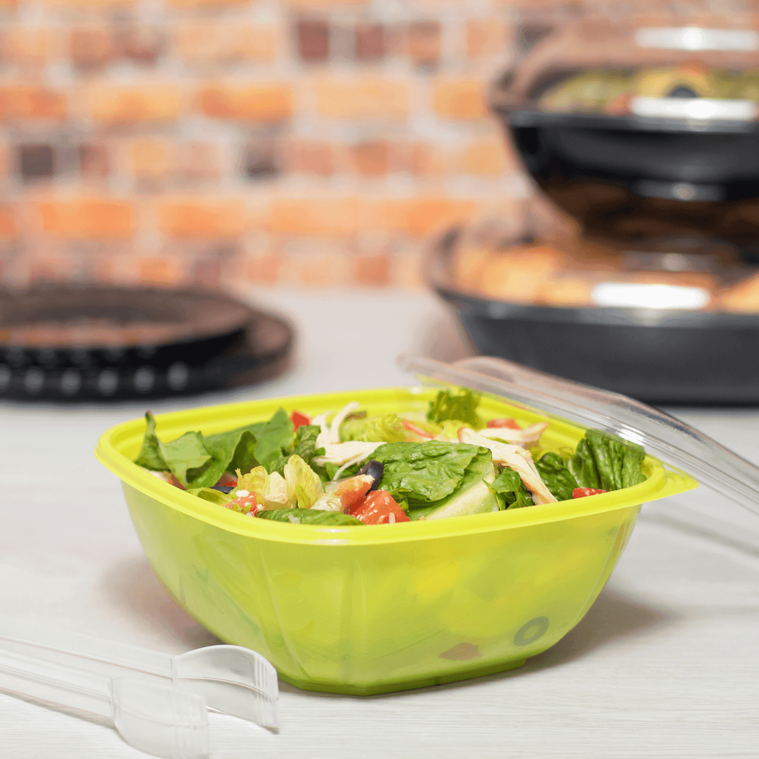 300 ct] 48 oz Square Disposable Salad Bowl | PET | Green