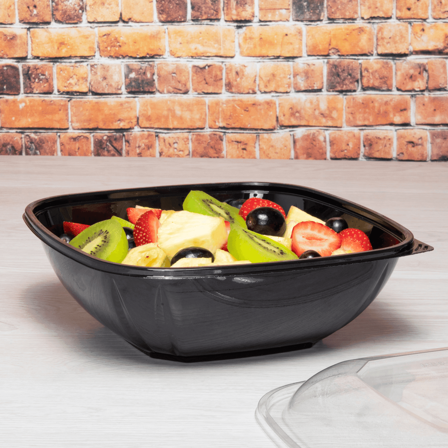 Black Karat 64oz PET Square Bowl with fruit
