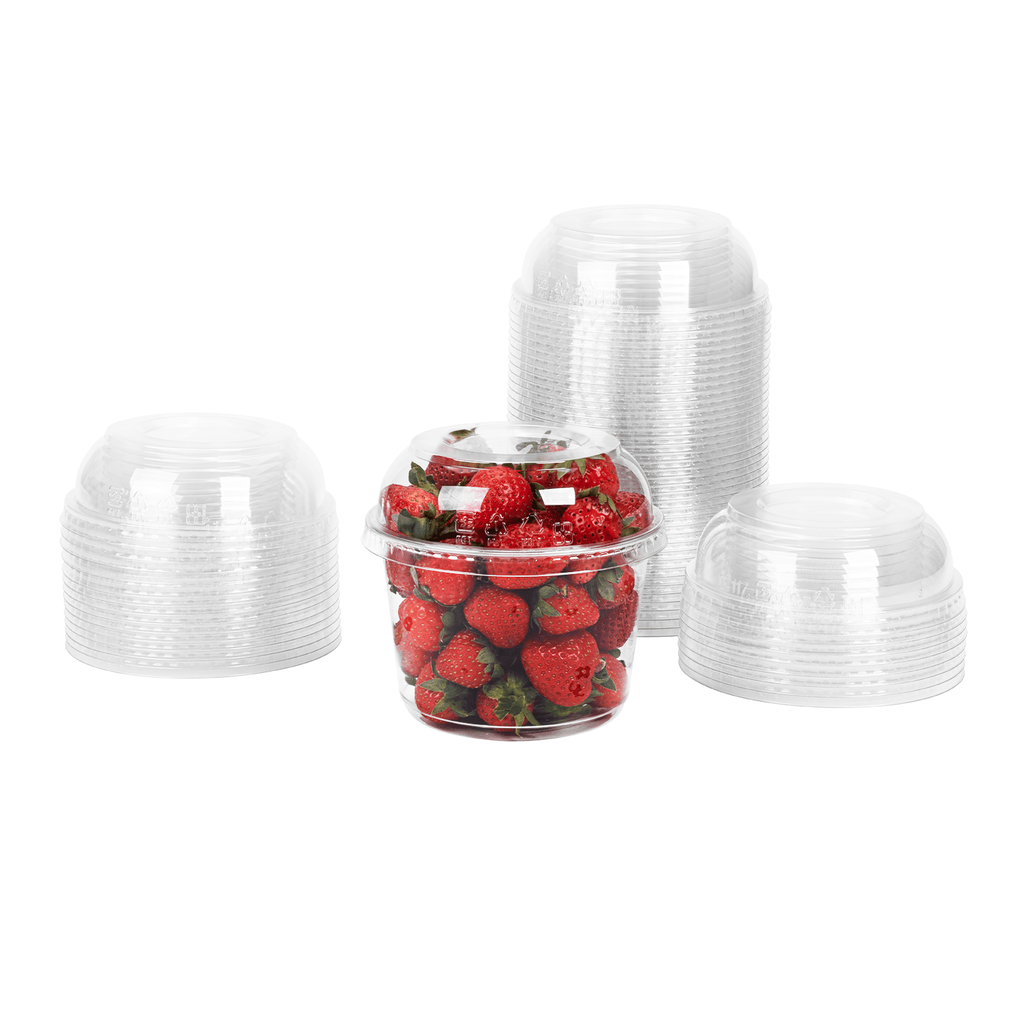 Karat PET Dome lid for 8-32oz PET Round Deli Containers stacked