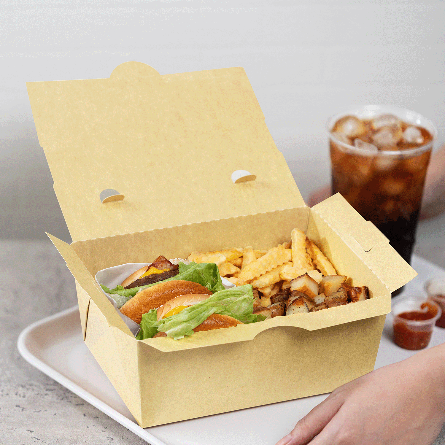 [160 ct] Paper Folding Take-Out Container | Vented Holes | 74 fl. oz | Kraft