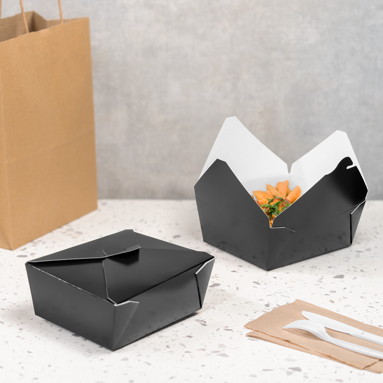 [300 ct] Paper Fold To-Go Containers | 48 fl oz | Black