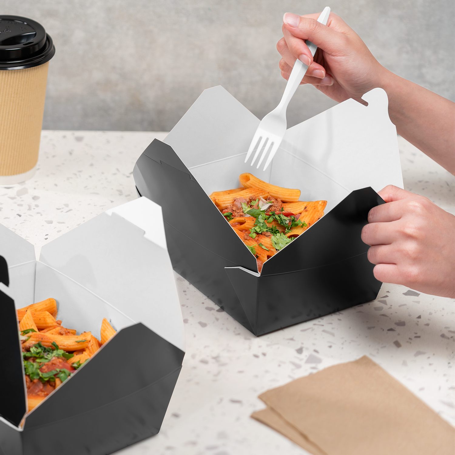[300 ct] Paper Fold To-Go Containers | 48 fl oz | Black