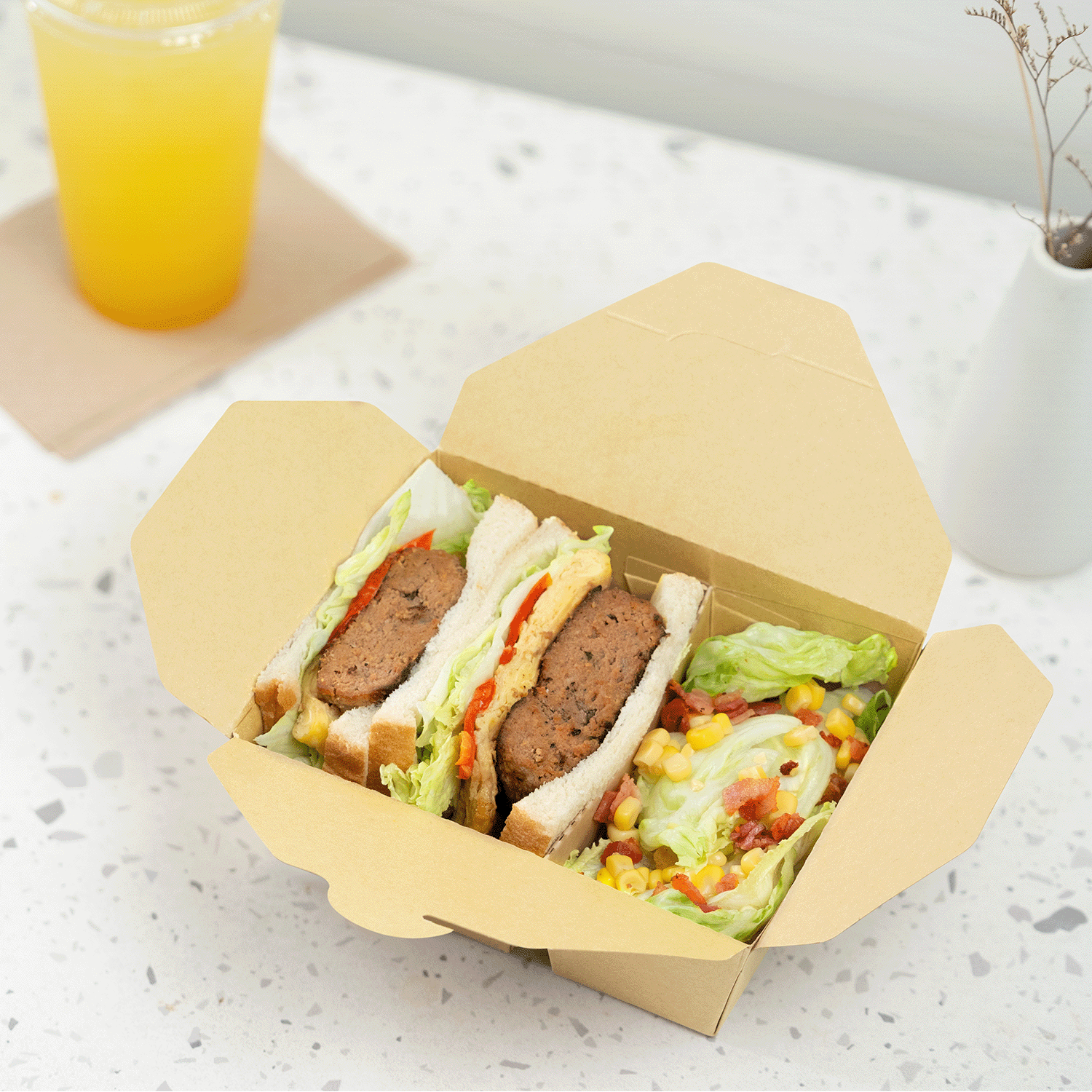 [200 ct] Paper Take-Out Boxes | 2-Compartment | 48 fl. oz | Kraft