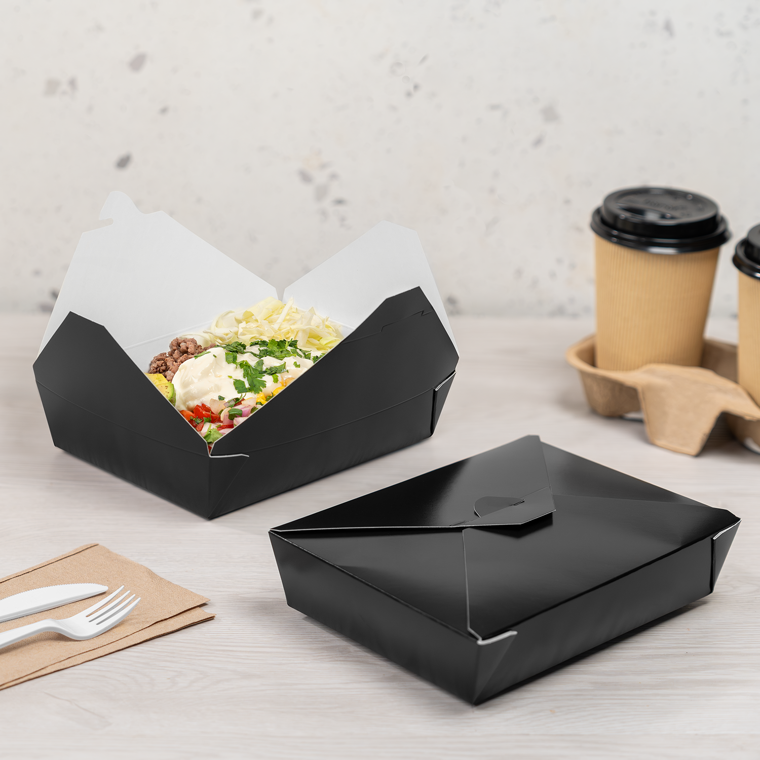 [200 ct] Paper Fold To-Go Containers | 54 fl oz | Black