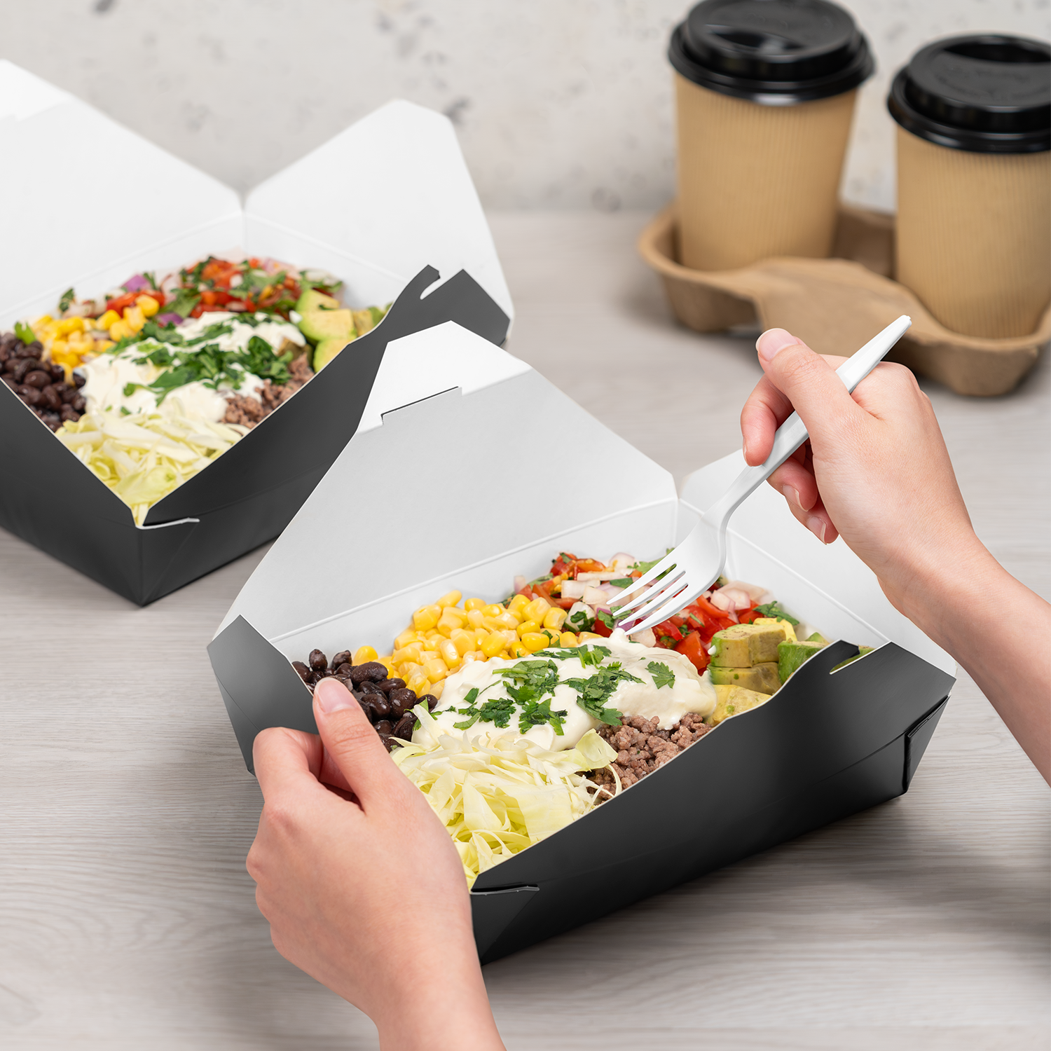 [200 ct] Paper Fold To-Go Containers | 54 fl oz | Black