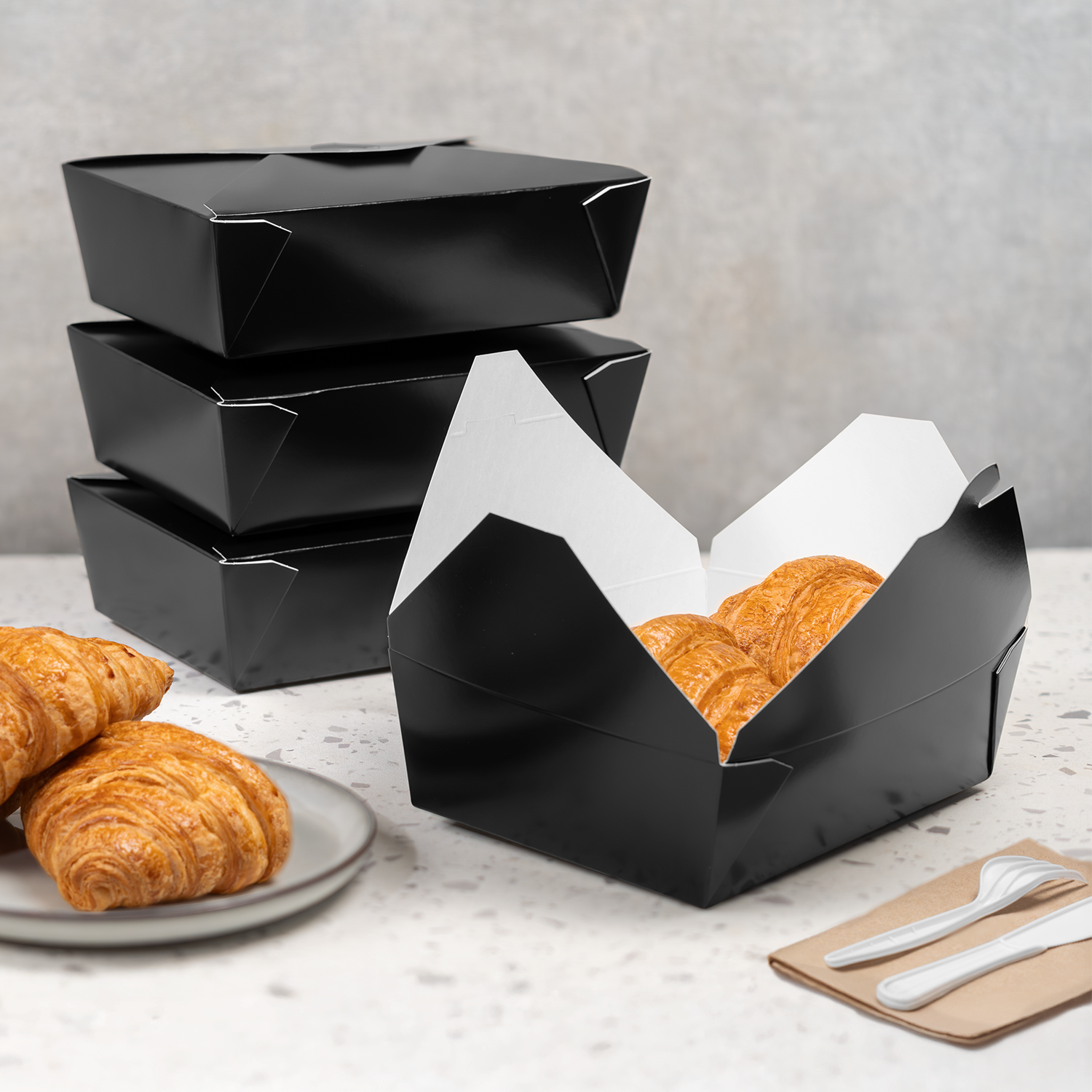 [200 ct] Paper Fold To-Go Containers | 76 fl oz | Black