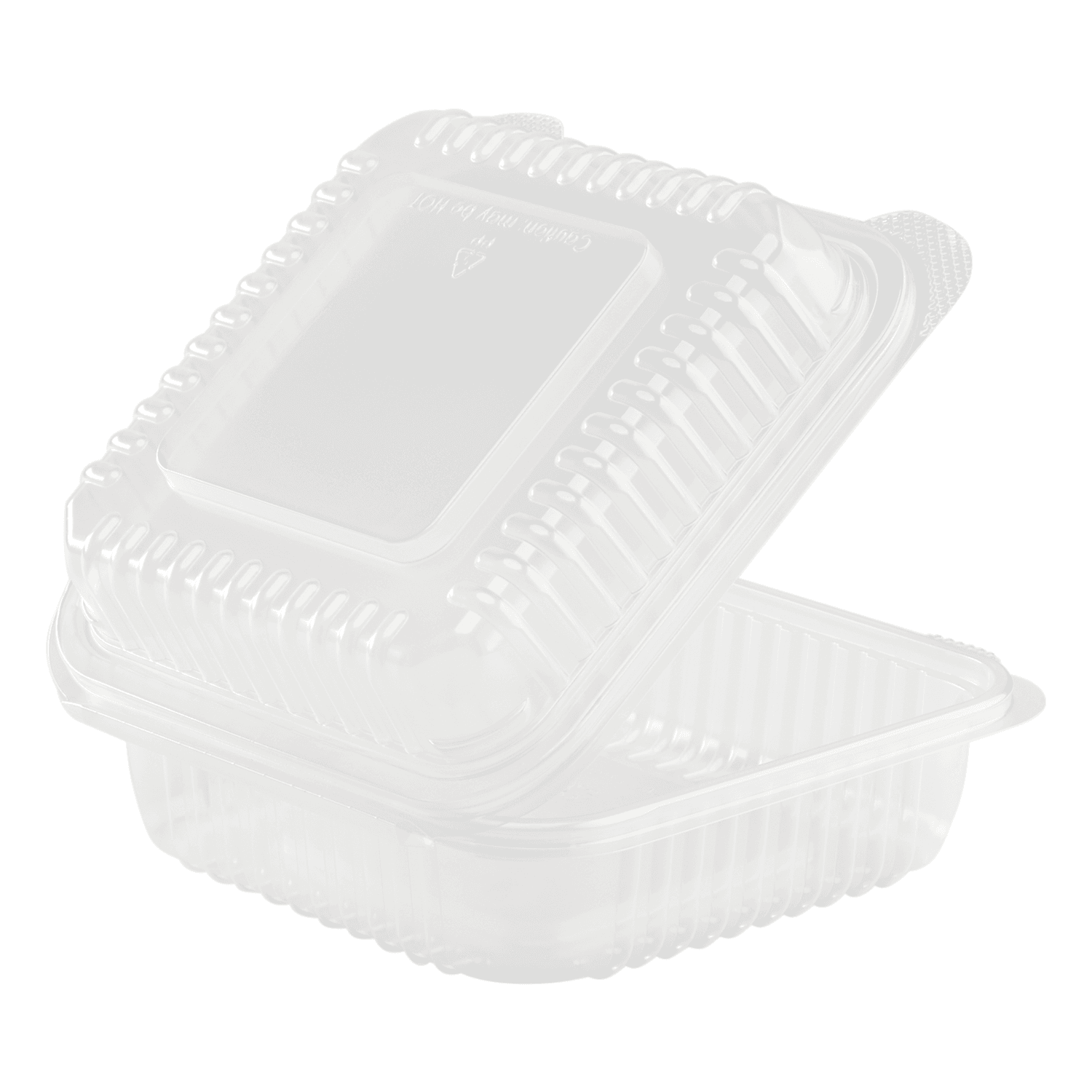 Karat 7'' x 7" PP Plastic Hinged Container, Clear - 250 pcs