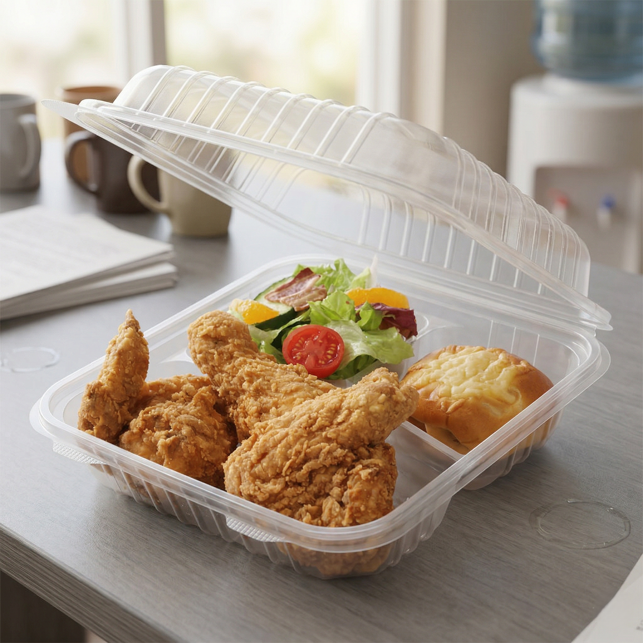 [250 ct] 8" x 8" 3-Compartment Hinged Food Containers | Clear | PP