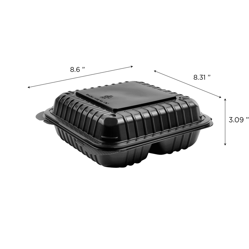 Plastic PP Hinged Lid Containers Black Rectangular Plastic Lunch