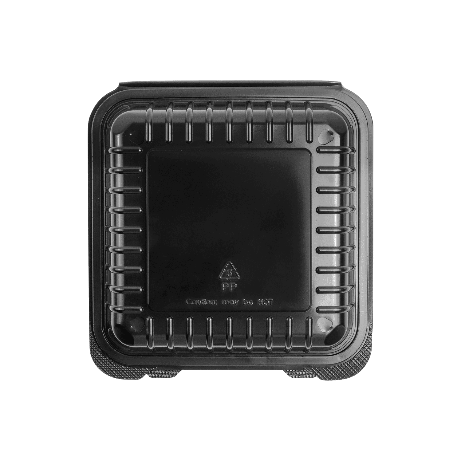 Karat 8'' x 8" Black PP Plastic Hinged Container, 3 compartments - 250 pcs