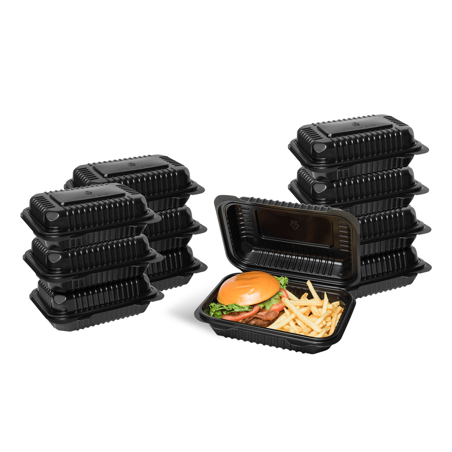Black Karat 9'' x 6" PP Plastic Hinged Container stacked