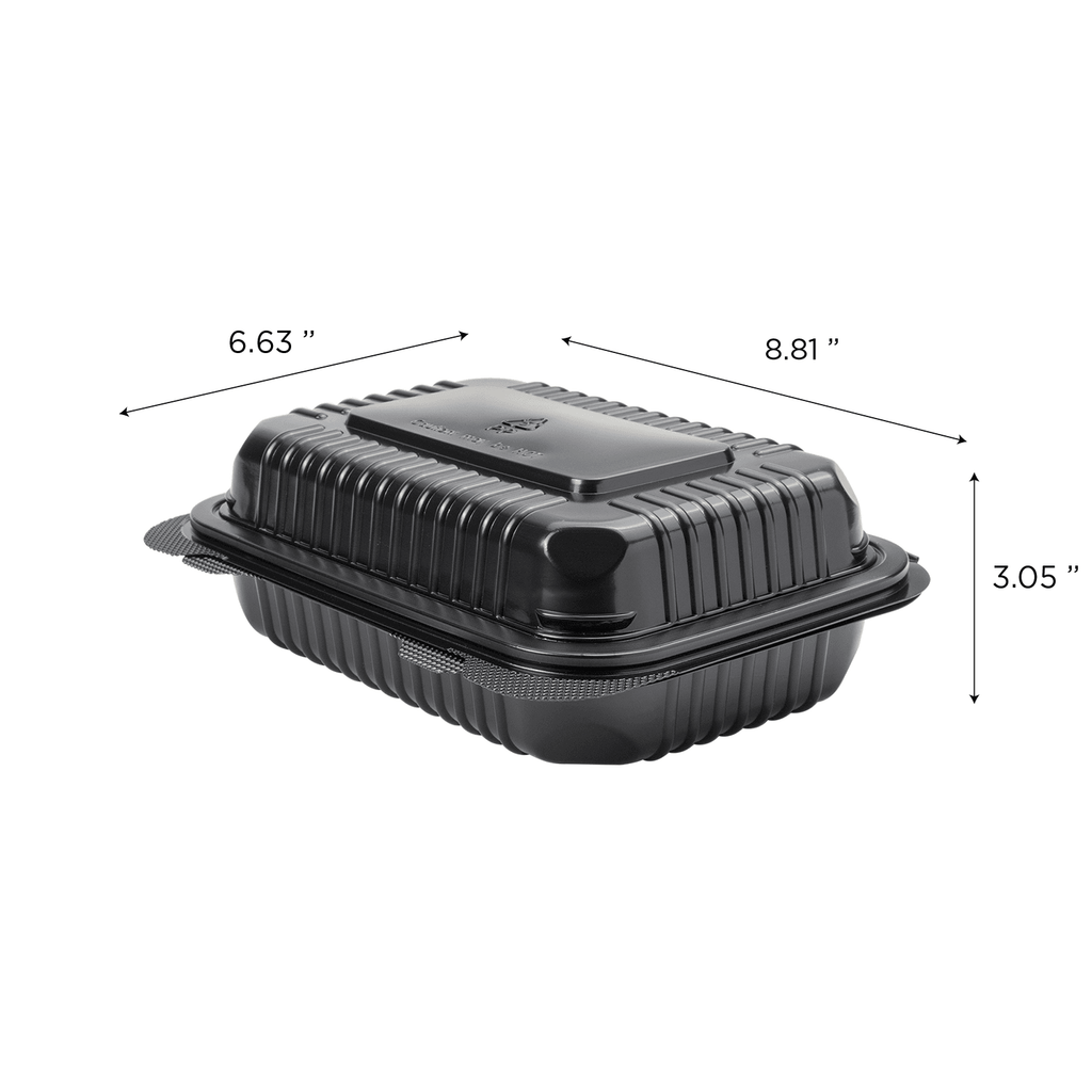 Black Plastic Square 9in 3-Compartment Take Out Container 1ct