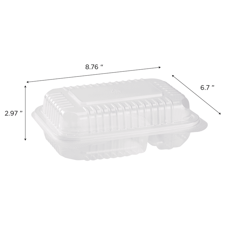 Karat 9'' x 6 PP Plastic Hinged Container, 2 Compartments - 250 Pcs