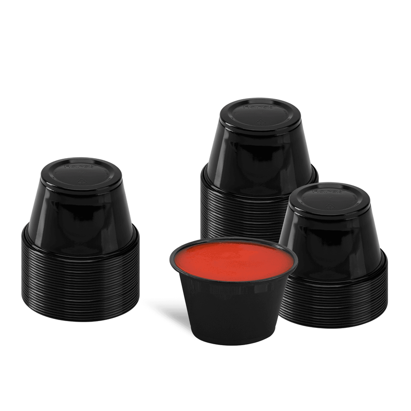 Black Karat 4 oz PP Plastic Portion Cups stacked