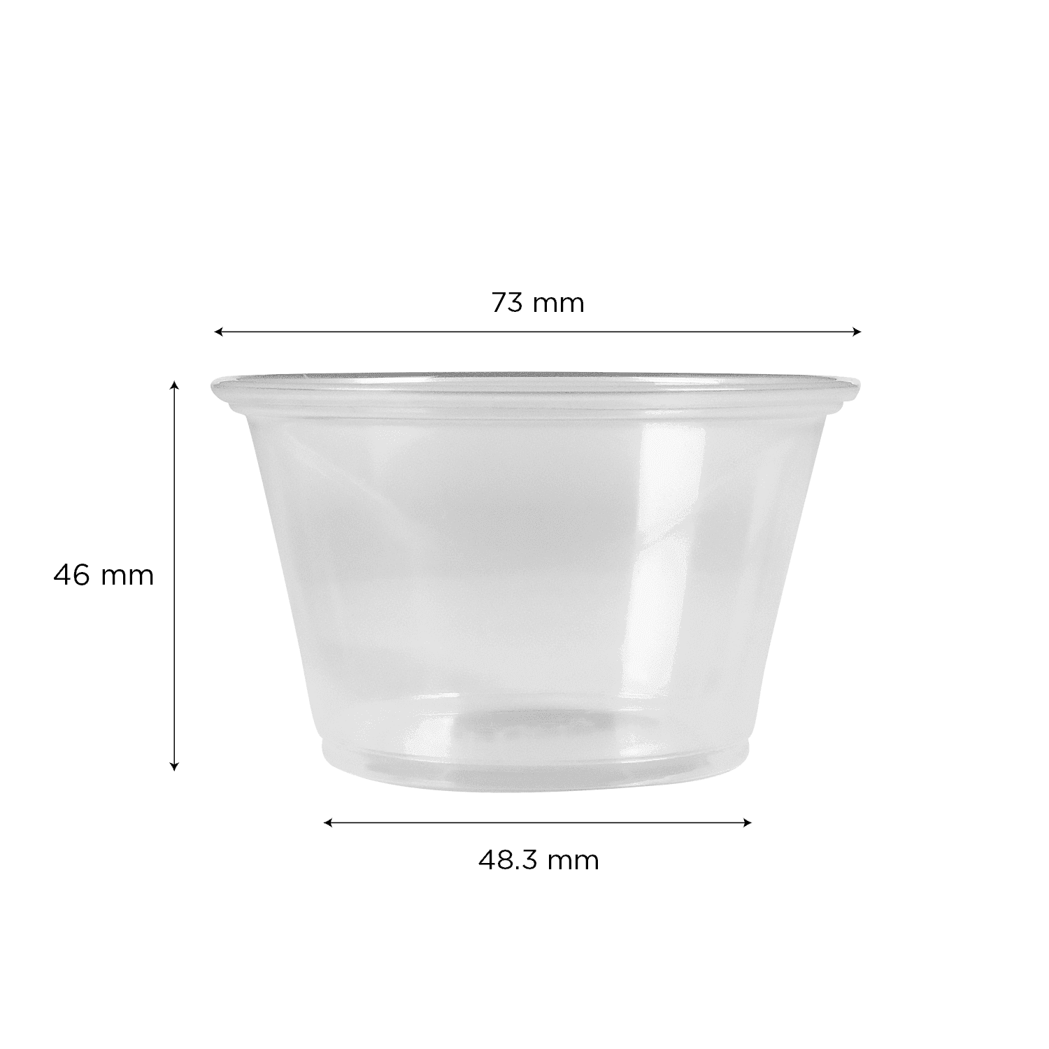 Clear Karat 4 oz PP Plastic Portion Cups with dimensions