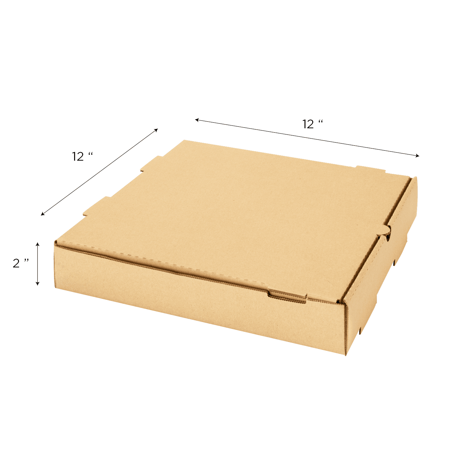 Corrugated Pizza Box, 12''x12''x2'', Kraft - 50 pcs