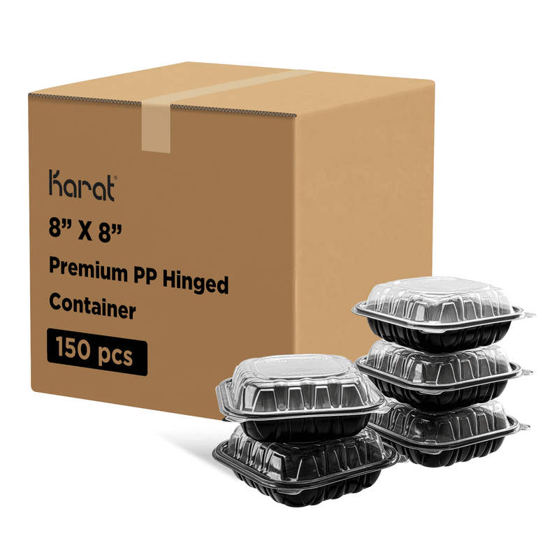 Karat 8"x 8" Premium PP Hinged Container - 150 pcs