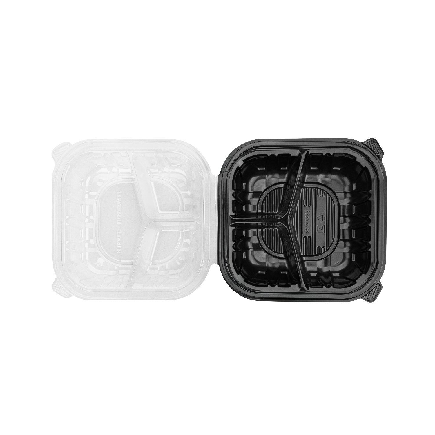 [150 ct] 8" x 8" 3-Comparment Premium PP Hinged Container with Segmented Lid