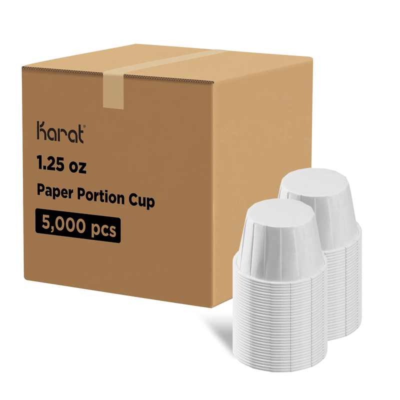 Karat 1.25 oz Paper Portion Cups with packaging