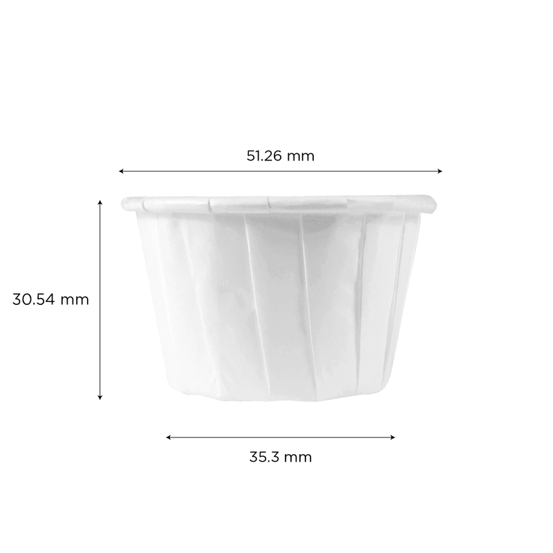 Karat 1.25 oz Paper Portion Cups with dimensions