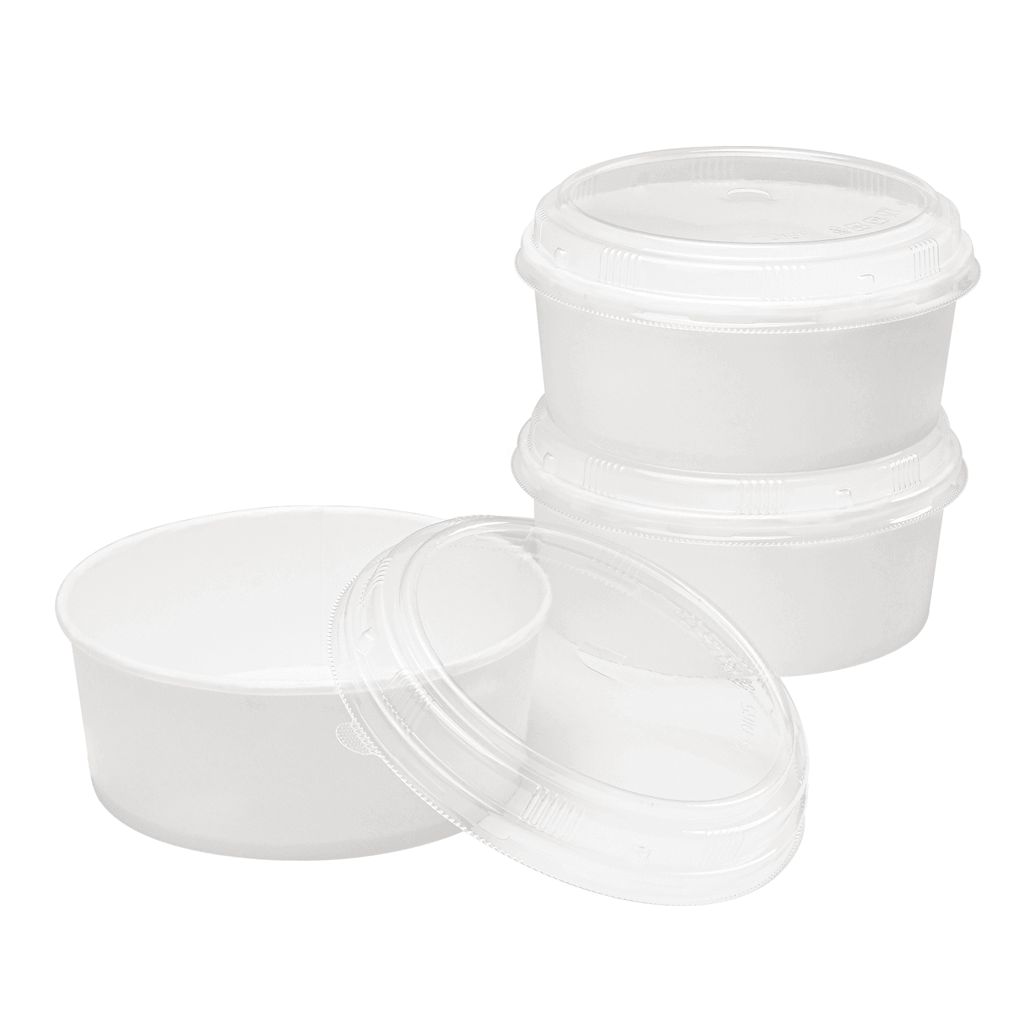 White Karat 32oz Paper Short Buckets stacked with lids