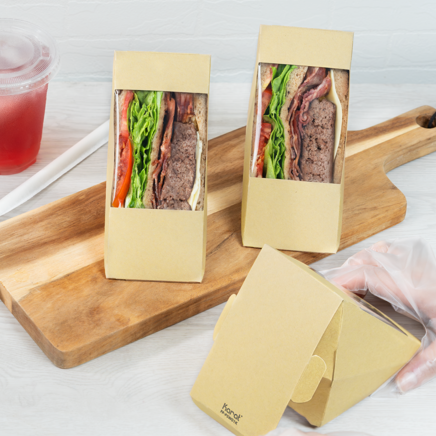 [500 ct] 19oz Paper Sandwich Wedge Container with Window, Kraft