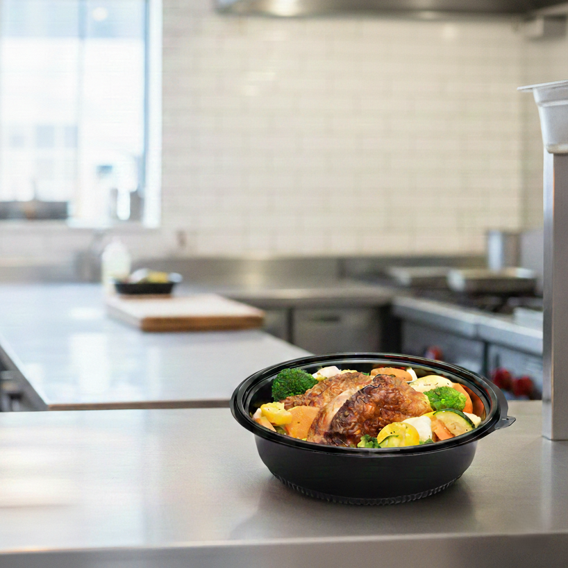 [150 ct] 48 oz PP Round Microwaveable Container, Black